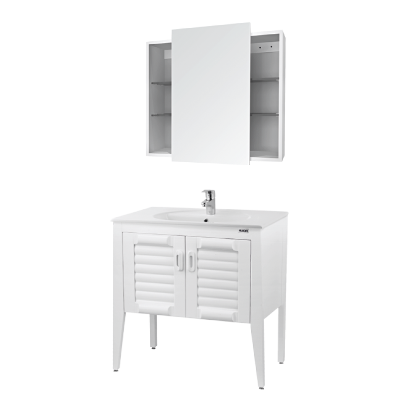 Solid white wood bathroom cabinet